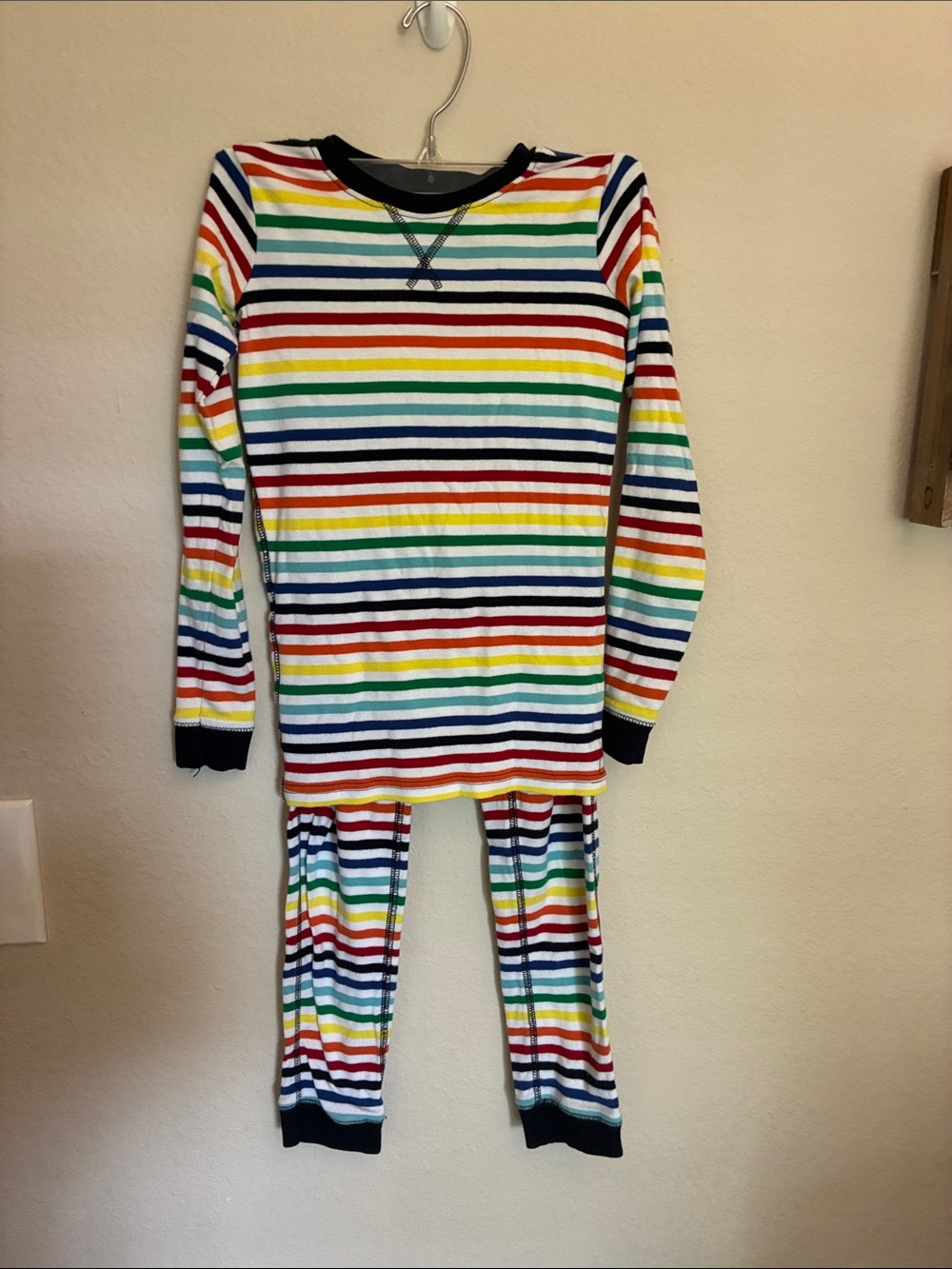 Kids Rainbow Stripe Long Sleeve Pajama Set - Primary size 10
